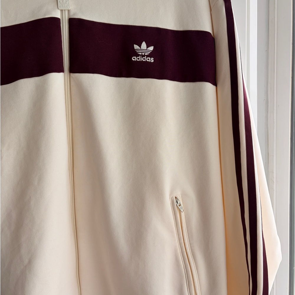 adidas Cream and Burgundy Track Jacket - Picture 2 of 7